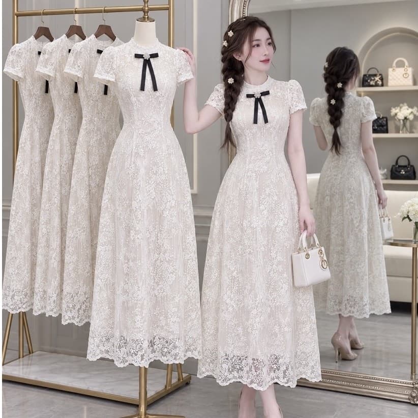 Xukadress - Váy ren trắng dáng dài dự tiệc sang chảnh dịu dàng