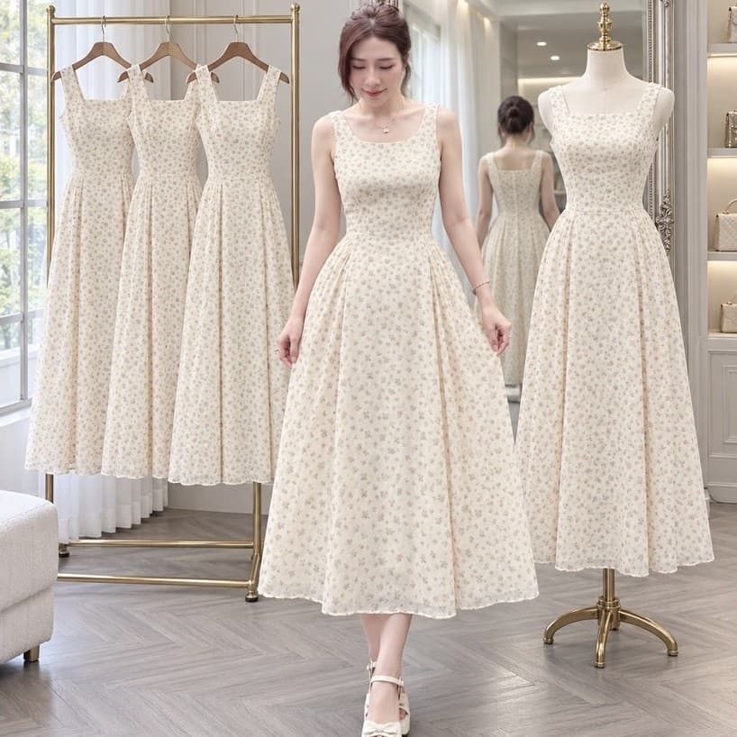 VÁY HOA NHÍ KEM XOÈ CỔ U