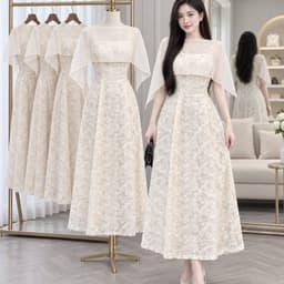 XUKADRESS_ VÁY REN KEM XOÈ KÈM KHĂN CHOÀNG – SANG TRỌNG & TINH TẾ ✨Váy dự tiệc sang chảnh 1
