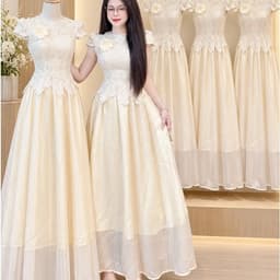 Xukadress_Váy ren kem xoè tiểu thư, váy ren dáng dài dự tiệc sang chảnh 9