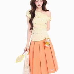 Áo lệch vai cotton ôm body in ngôi sao chất rib lụa co giãn, mềm mại MASSEC A100 4