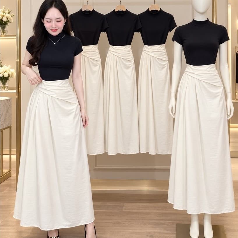SET ÁO THUN và CHÂN VÁY KEM LỆCH TÀ