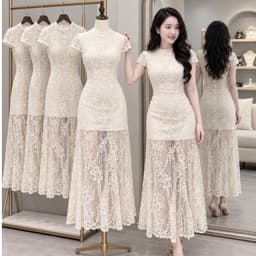 Xukadress_Váy ren đuôi cá kem ôm dáng sang chảnh, váy ren dự tiệc xukadress 1