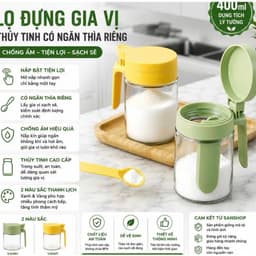 Lọ Đựng Gia Vị Thuỷ Tinh Có Ngăn Thìa Riêng DECOR, Hũ Đựng Gia Vị Nhà Bếp Chống Ẩm Dung Tích 400ml 053 1