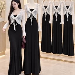 SET ĐẦM THUN MAXI KÈM ÁO REN HOA SANG CHẢNH 1