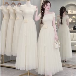 váy xoè bẹt vai hoa eo, váy dài sang chảnh 1
