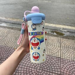 Bình giữ nhiệt dễ thương có ống hút. dung tích 600ml hoạ tiết hoạt hình.(TẶNG sticker dây cầm tay chắc chắn) 9