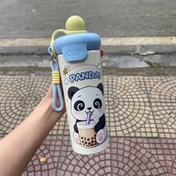 Bình giữ nhiệt dễ thương có ống hút. dung tích 600ml hoạ tiết hoạt hình.(TẶNG sticker dây cầm tay chắc chắn) 5