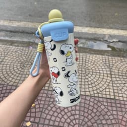 Bình giữ nhiệt dễ thương có ống hút. dung tích 600ml hoạ tiết hoạt hình.(TẶNG sticker dây cầm tay chắc chắn) 8