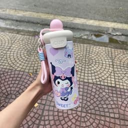 Bình giữ nhiệt dễ thương có ống hút. dung tích 600ml hoạ tiết hoạt hình.(TẶNG sticker dây cầm tay chắc chắn) 7