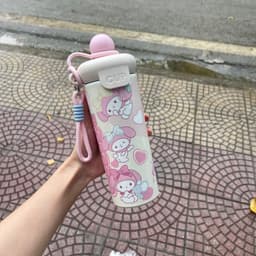Bình giữ nhiệt dễ thương có ống hút. dung tích 600ml hoạ tiết hoạt hình.(TẶNG sticker dây cầm tay chắc chắn) 3