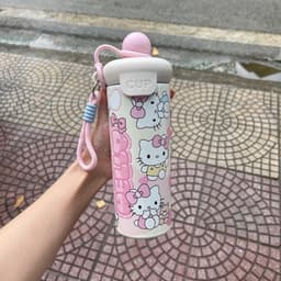 Bình giữ nhiệt dễ thương có ống hút. dung tích 600ml hoạ tiết hoạt hình.(TẶNG sticker dây cầm tay chắc chắn) 4