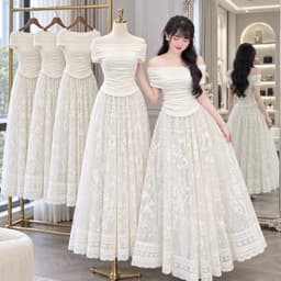 Set đồ bộ áo bẹt vai ren và chân váy voan dài, thời trang nữ đi tiệc sang trọng, cao cấp Xukadress 1