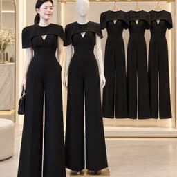 Set bộ đen dài ( sz S M L) sang trọng thanh lịch Xukadress – Set jumpsuit tay choàng dự tiệc thanh lịch, tôn dáng 1