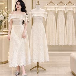 Xukadress_ váy ren kem trễ vai dự tiệc sang chảnh 1