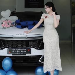Đầm body ren kem Xukadress, váy ôm dáng dài sang chảnh cho nữ đi chơi đi tiệc 5