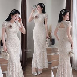 Đầm body ren kem Xukadress, váy ôm dáng dài sang chảnh cho nữ đi chơi đi tiệc 8