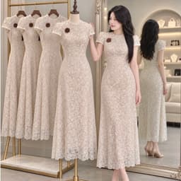 Đầm body ren kem Xukadress, váy ôm dáng dài sang chảnh cho nữ đi chơi đi tiệc 1