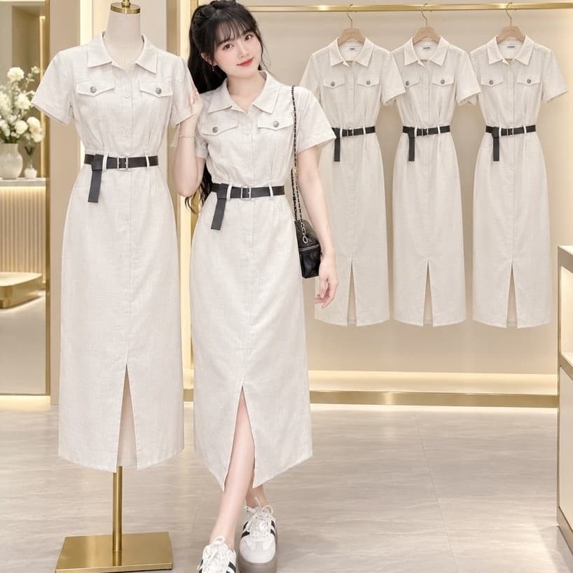 xukadress- Đầm kem sơmi thanh lịch, đơn giản, sang chảnh dễ mặc mọi dịp