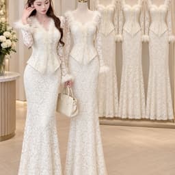 Xukadress_set ren trắng viền lông thỏ, set ren trắng xịn xò, set ren sang chảnh dự tiệc 1