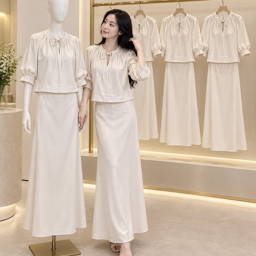 (Hoả tốc SG) Set áo babydoll kèm chân váy xoè to rộng xịn xò. chất linen lót 2 lớp dày nặng tay