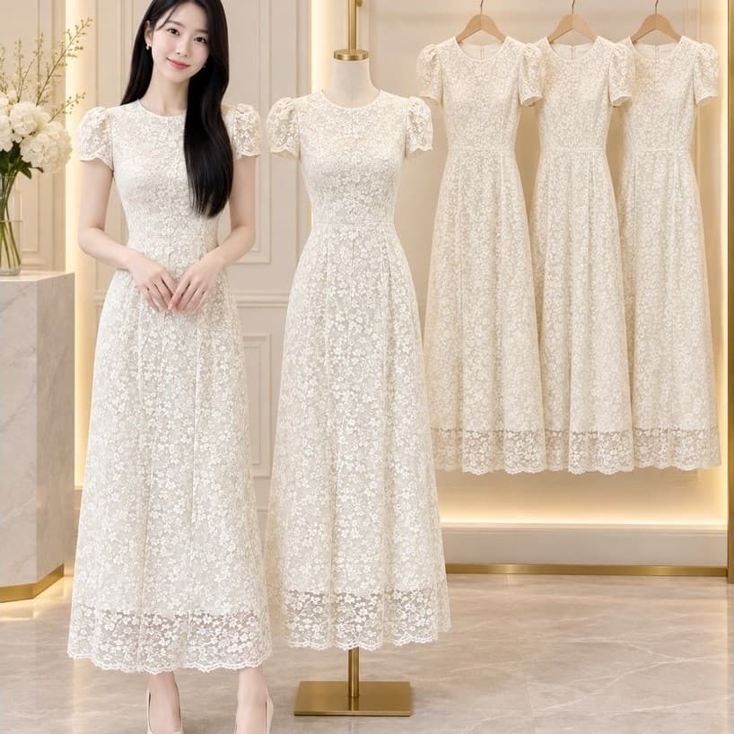 Đầm ren hoa nhí dáng dài Xukadress, váy ren thanh lịch dịu dàng cho nữ đi làm đi chơi