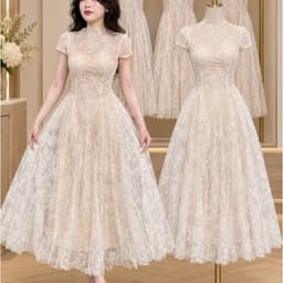 Xukadress_ Váy ren xoè tiểu thư hở lưng sang chảnh, váy ren dài xoè dự tiệc sang chảnh 1
