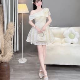 VÁY KEM LÊCH VAI NGẮN XOÈ ( ảnh chụp thật) 7