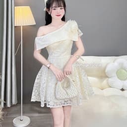 VÁY KEM LÊCH VAI NGẮN XOÈ ( ảnh chụp thật) 8