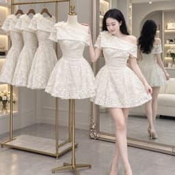 VÁY KEM LÊCH VAI NGẮN XOÈ ( ảnh chụp thật) 1