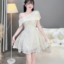 VÁY KEM LÊCH VAI NGẮN XOÈ ( ảnh chụp thật) 9