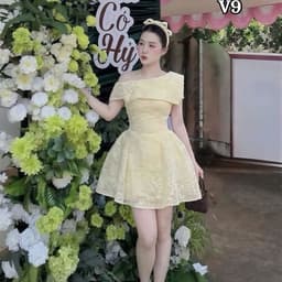 VÁY KEM LÊCH VAI NGẮN XOÈ ( ảnh chụp thật) 5