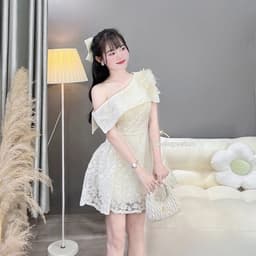 VÁY KEM LÊCH VAI NGẮN XOÈ ( ảnh chụp thật) 6