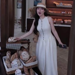 VÁY KEM XOÈ NÚT XUKADRESS, váy kem dáng dài sát nách sang chảnh 5