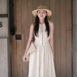 VÁY KEM XOÈ NÚT XUKADRESS, váy kem dáng dài sát nách sang chảnh 9