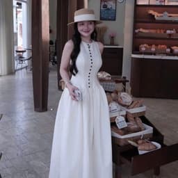 VÁY KEM XOÈ NÚT XUKADRESS, váy kem dáng dài sát nách sang chảnh 4