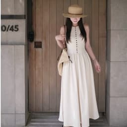 VÁY KEM XOÈ NÚT XUKADRESS, váy kem dáng dài sát nách sang chảnh 8