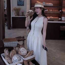 VÁY KEM XOÈ NÚT XUKADRESS, váy kem dáng dài sát nách sang chảnh 6