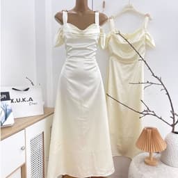 ĐẦM LỤA KEM RỚT VAI SANG CHẢNH 9