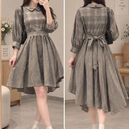 [2hand] Váy sơ mi thu đông phối caro có dây thắt eo size S-M 1