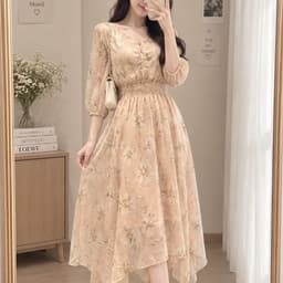 [2hand] Váy voan tơ hồng hoa  2 lớp có áo 2 dây bên trong freesize 1