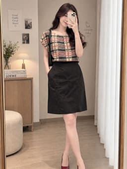 [2hand] Đầm công sở áo caro phối váy zip size XL hàng vero 1