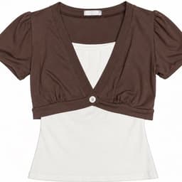 (Có Tách Lẻ) Set Áo Kiểu Nữ Khoác Croptop Cổ V Tay Phồng Đính Nút To và Áo 2 Dây Trơn Màu Trắng 8