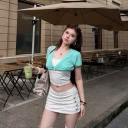 (Có Tách Lẻ) Set Áo Kiểu Nữ Khoác Croptop Cổ V Tay Phồng Đính Nút To và Áo 2 Dây Trơn Màu Trắng 3