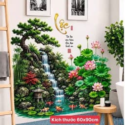 Decal hoa sen kèm chữ Lộc( 60x90cm) 2