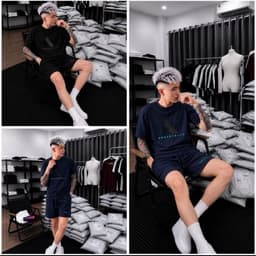 Set Bộ cộc đùi Thể Thao Hoạ tiết Tam giác In nổi Thời Trang Nam nữ cao 1