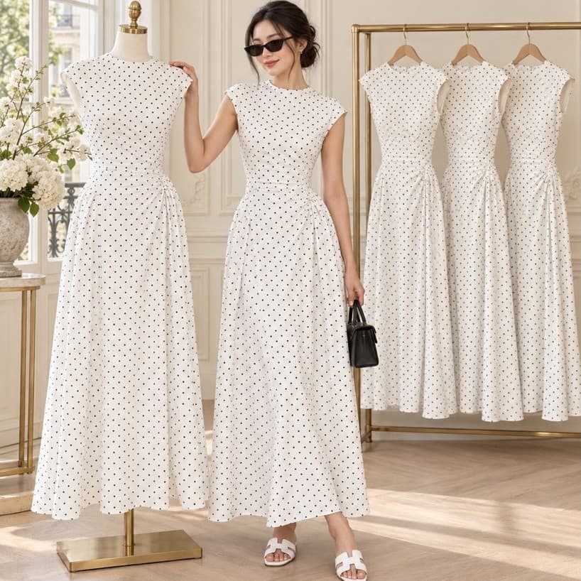 Váy bi kem xoè dự tiệc xukadress, váy xoè dáng dài dự tiệc, váy maxi ren xoè sang chảnh