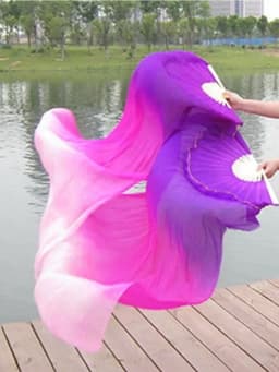 (Hàng sẵn) Quạt lụa múa cổ trang dài 1.8M màu ombre lụa thật 2