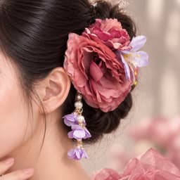 Kẹp Tóc Hoa Mẫu Đơn Tím Tua Rua Phong Cách Cổ Trang Phụ Kiện Chụp Ảnh Áo Dài Thanh Lịch 4