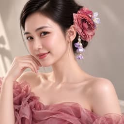Kẹp Tóc Hoa Mẫu Đơn Tím Tua Rua Phong Cách Cổ Trang Phụ Kiện Chụp Ảnh Áo Dài Thanh Lịch 3